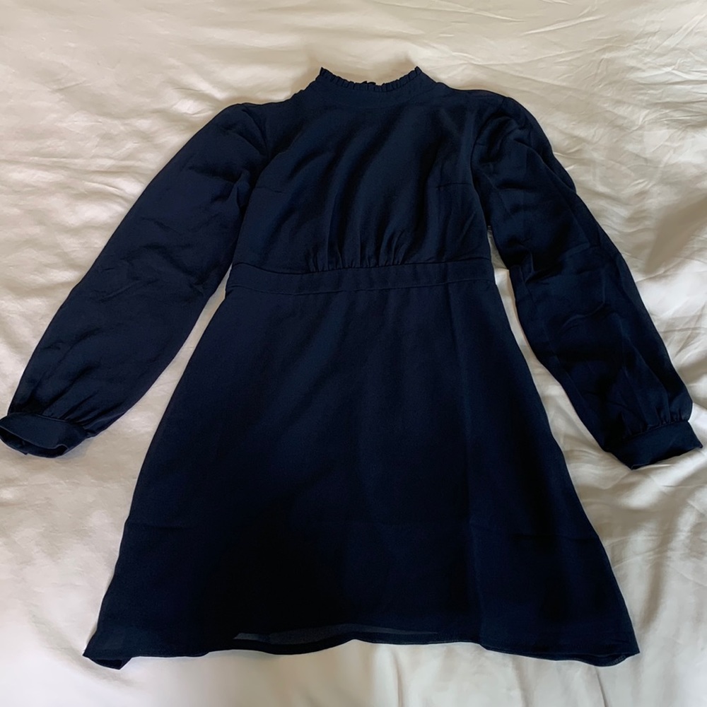 Women's Navy Long-Sleeve High-Neck Dress